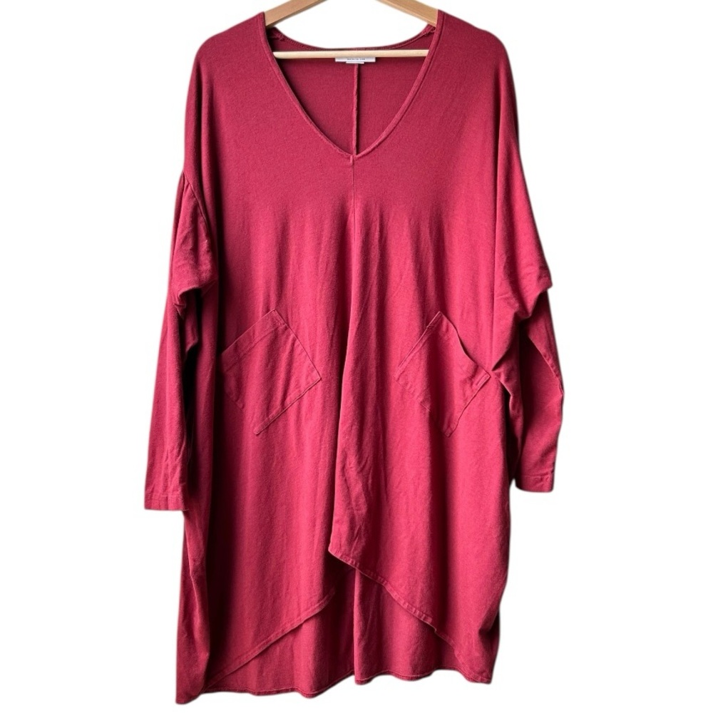 Bryn Walker Alexis Asymmetric V-Neck Bamboo Lagenlook Red Tunic Dress Size M - Picture 4 of 15